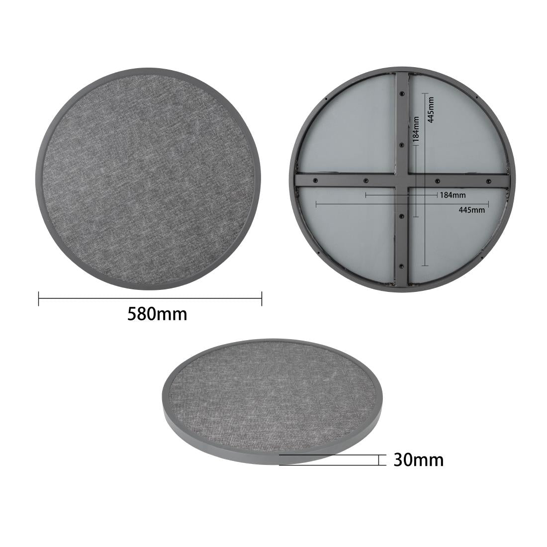 DL489 Bolero Rond Tafelblad Van Glasvezel, Geborsteld Zwart 580mm