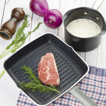 DL942 Vogue aluminium vierkante anti-aanbak teflon geribbelde grillpan 24cm