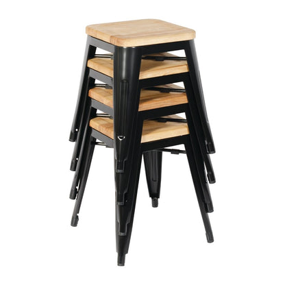 GM635 Bolero stalen kruk met houten zitting - zwart (4 stuks)