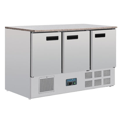 CL109 Polar G-serie 3-deurs koelwerkbank met marmeren werkblad 368Ltr