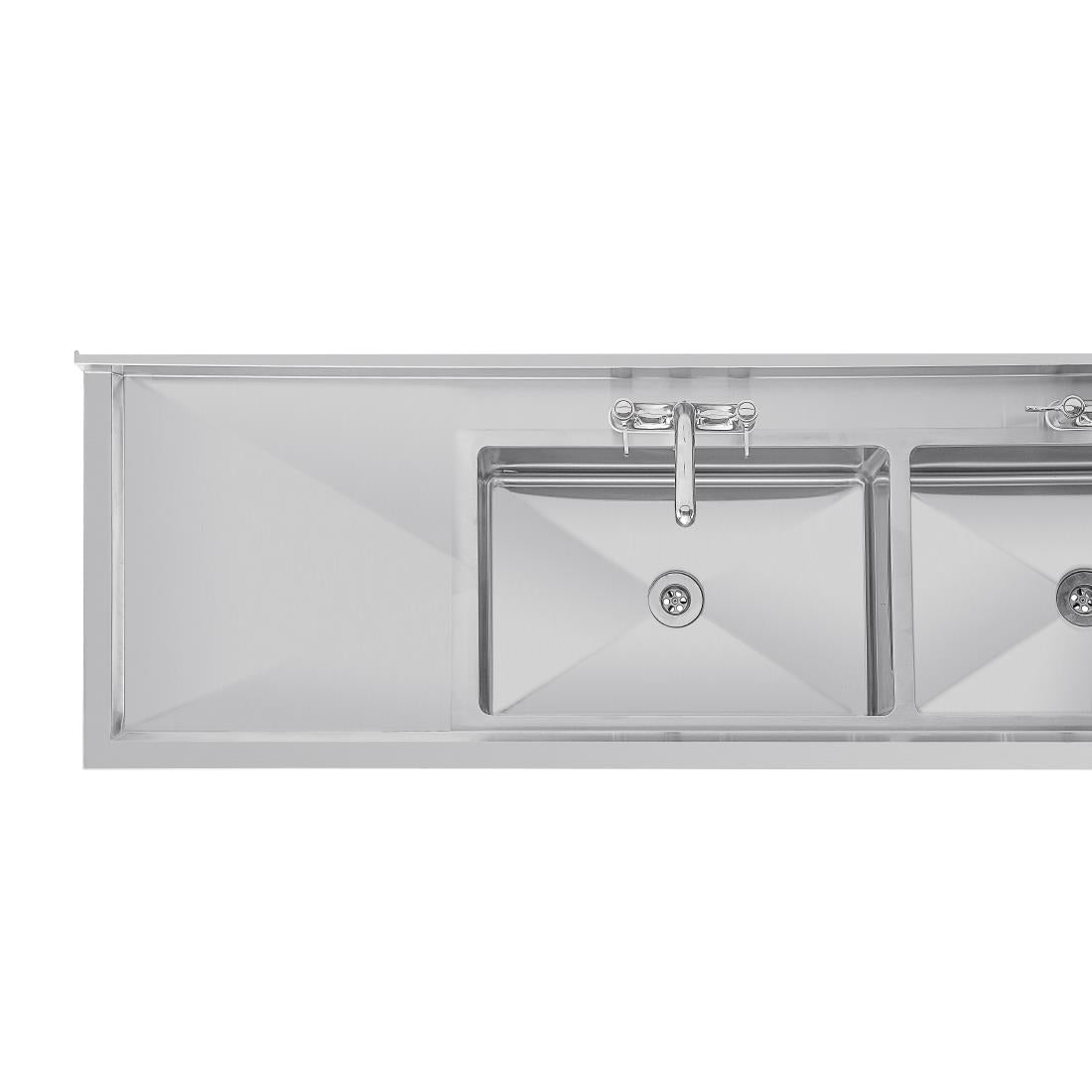U910 Vogue RVS spoeltafel dubbele spoelbak afdruiprek links en rechts 240x60cm