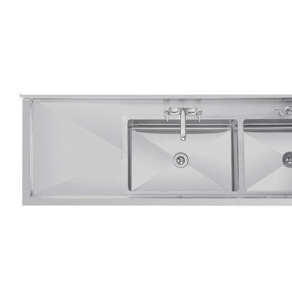 U910 Vogue RVS spoeltafel dubbele spoelbak afdruiprek links en rechts 240x60cm