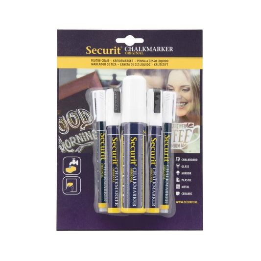 CU920 Securit 5 Original Chalk Marker een ronde, geciseleerde stift met blokpunt in wit