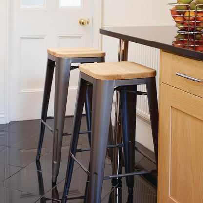 GM639 Bolero Bistro stalen barkruk met houten zitting - grijs (4 stuks)