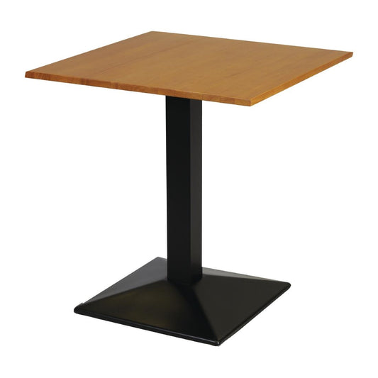 FT502 Turijn vierkante tafel op voetstuk met metalen onderstel en blad van zacht eikenhout, 700x700 mm