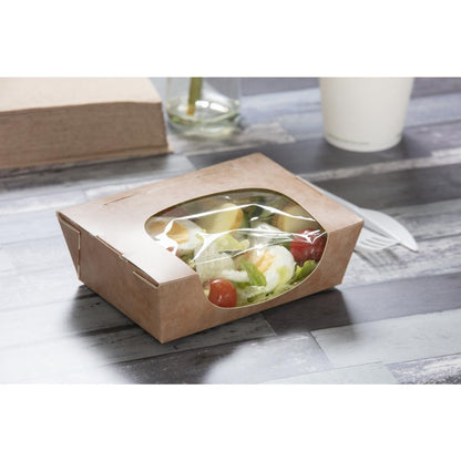 FA392 Colpac Zest kraft saladebakken met acetaat venster en insteeksluiting composteerbaar 825ml (250 stuks)