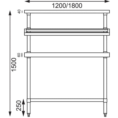 CB908 Vogue RVS werktafel met wandplanken