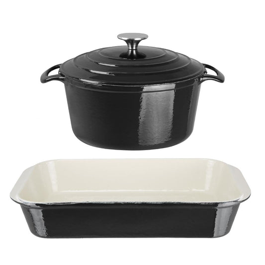 SA619 Vogue 2-delige gietijzeren braadpan en ovenschaal set