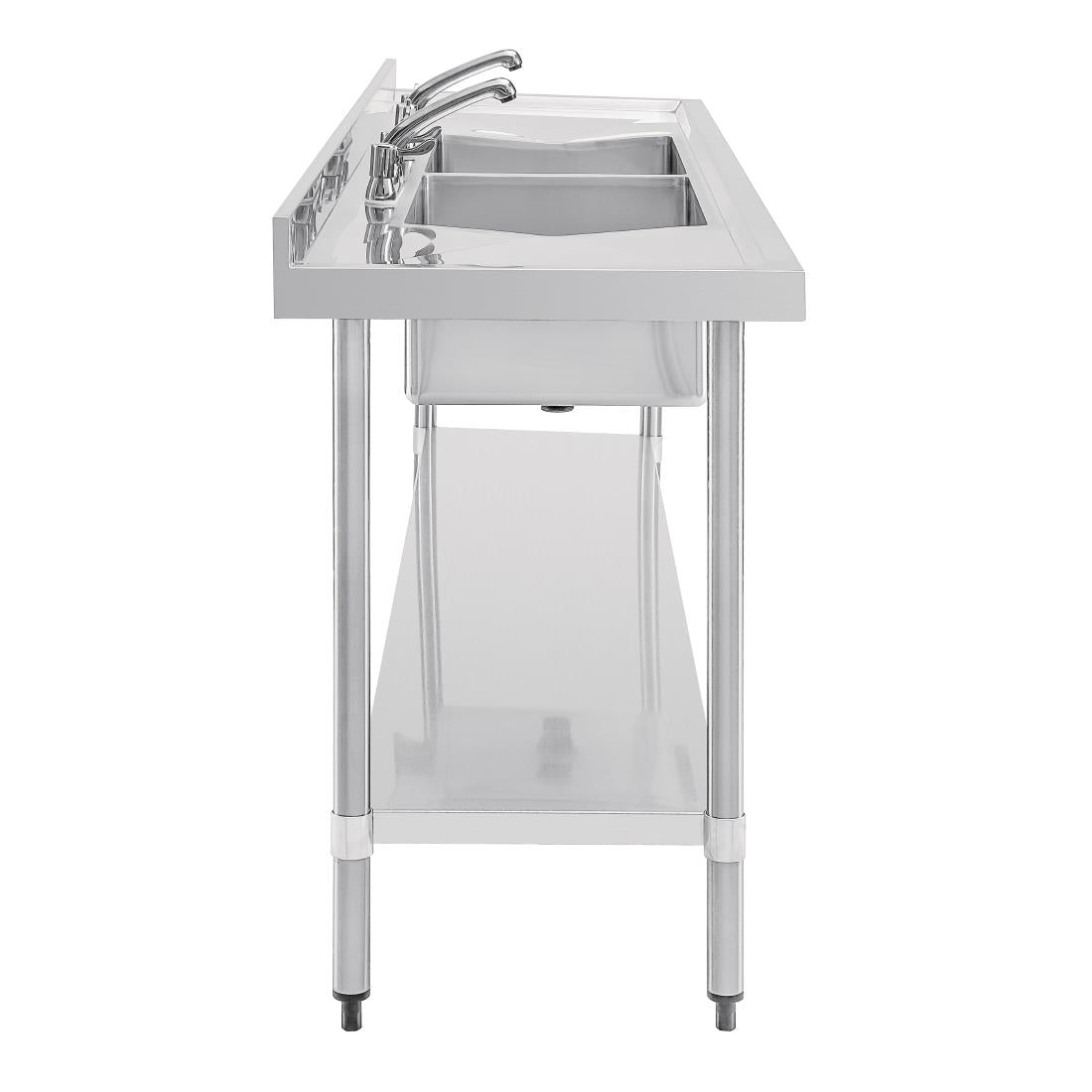 U910 Vogue RVS spoeltafel dubbele spoelbak afdruiprek links en rechts 240x60cm