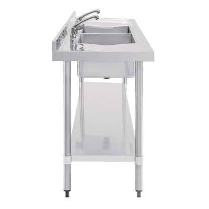 U910 Vogue RVS spoeltafel dubbele spoelbak afdruiprek links en rechts 240x60cm