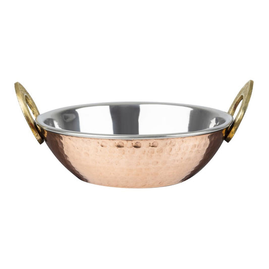 HY129 Olympia Koperen Kadai Schotel Roestvrij Staal Messing Handvatten 660ml