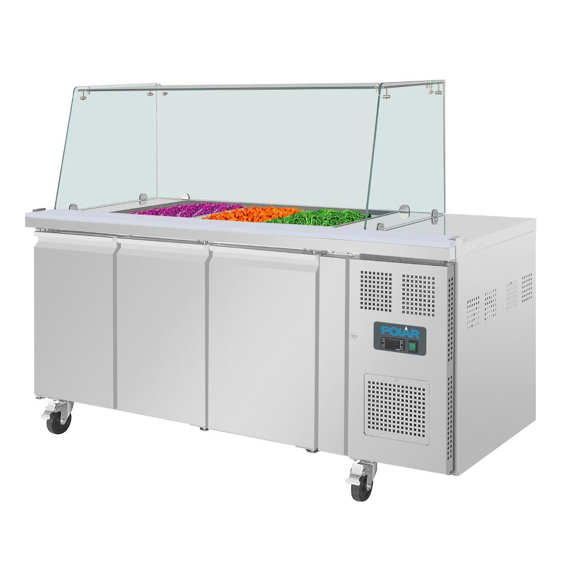 UA018 Polar U-serie driedeurs saladette met vierkant kuchscherm