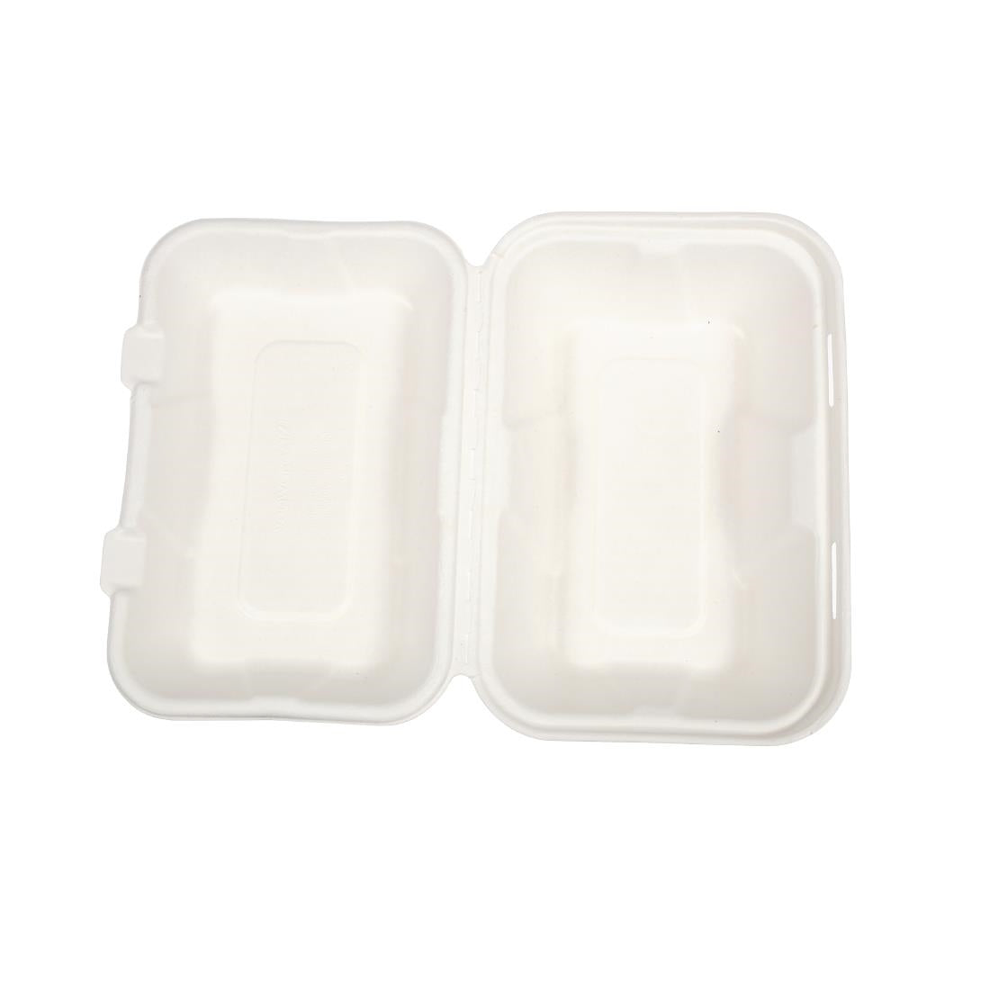 GH026 Vegware composteerbare bagasse voedseldozen met scharnierdeksel 22,8cm (200 stuks)