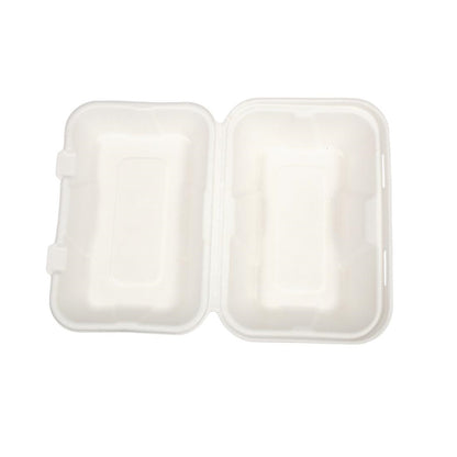 GH026 Vegware composteerbare bagasse voedseldozen met scharnierdeksel 22,8cm (200 stuks)