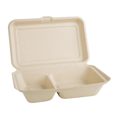 FC541 Fiesta Compostable composteerbare bagasse voedseldozen 2 compartimenten natuurlijke kleur 253mm (200 stuks)