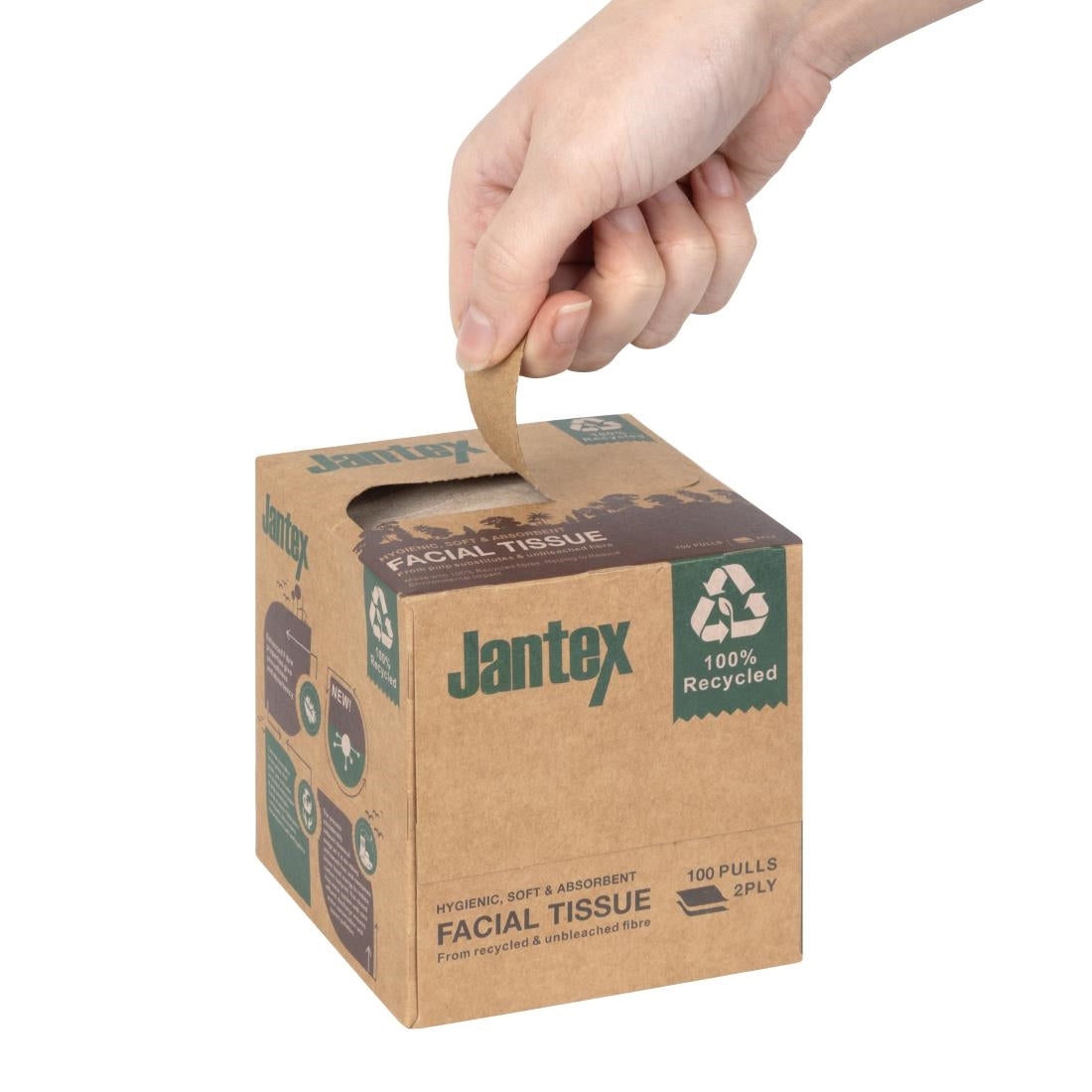 HX931 Jantex Groen 100% Gerecyclede Gezichtsdoekjes Kubus 100 Vel (36 stuks)