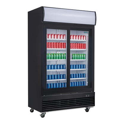 GM814 Polar G-Series Rechtopstaande Schuifdeur Displaykoeling met Lichtbak 950Ltr Zwart