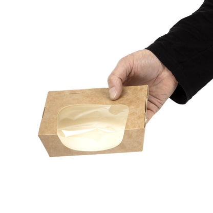 FA392 Colpac Zest kraft saladebakken met acetaat venster en insteeksluiting composteerbaar 825ml (250 stuks)