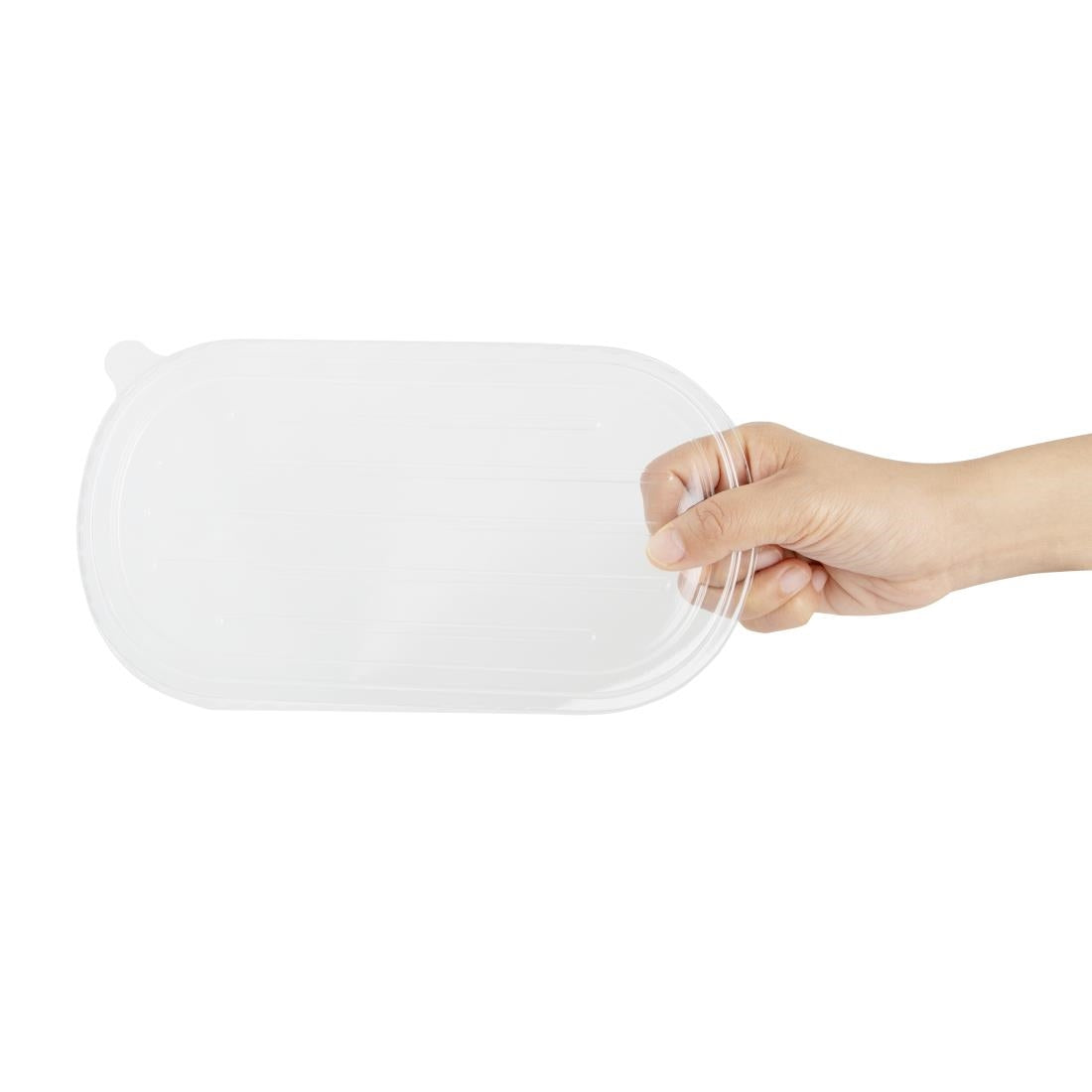 HW630 Fiesta Recycleerbare Pet Deksels Voor Bagasse Ovale Containers (100 stuks)