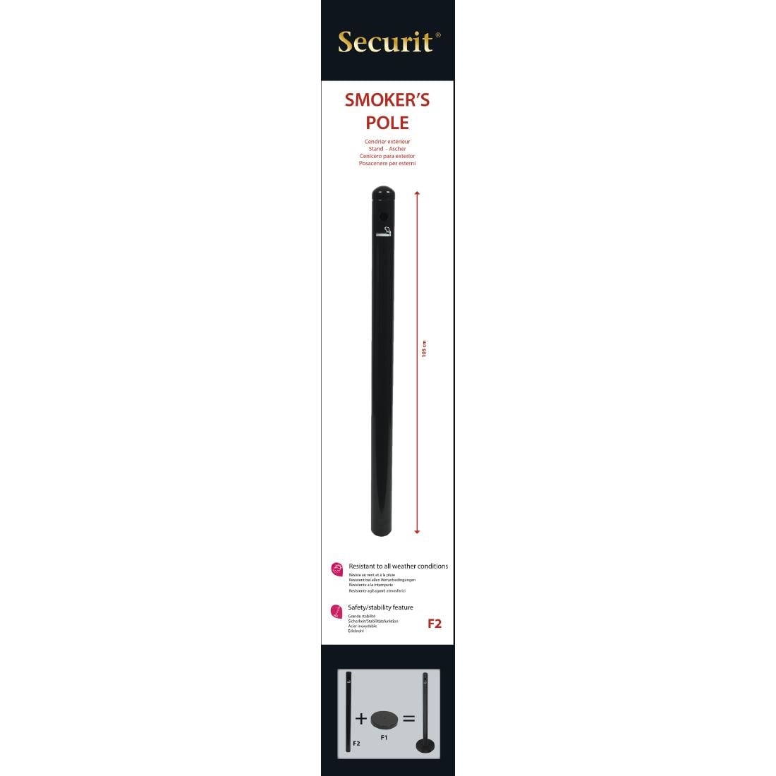 CU942 Securit Rookpaal en onderstel Zwart RVS - 100cm