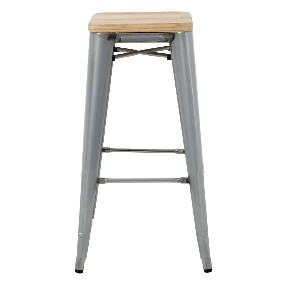 GM638 Bolero Bistro Hoge Krukken Met Houten Zitkussen, Gegalvaniseerd Staal (4 Stuks)