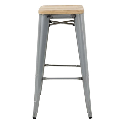 GM638 Bolero Bistro Hoge Krukken Met Houten Zitkussen, Gegalvaniseerd Staal (4 Stuks)