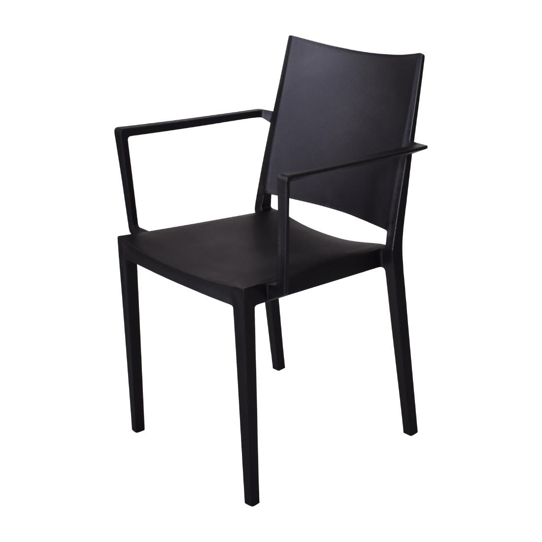 FW574 Florence stapelbare polypropyleen stoelen met armleuning zwart (4 stuks)
