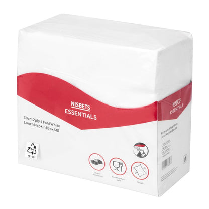 HS984 Nisbets Essentials 2-Laags 4-Voudige Witte Lunchservetten (50 stuks)