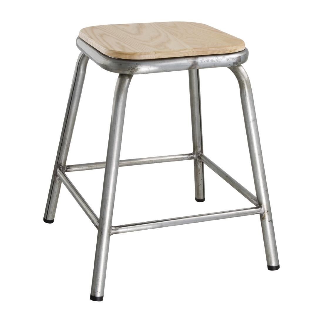 DE478 Bolero lage gegalvaniseerd stalen kruk met houten zitting (4 stuks)