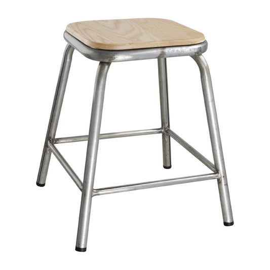 DE478 Bolero lage gegalvaniseerd stalen kruk met houten zitting (4 stuks)