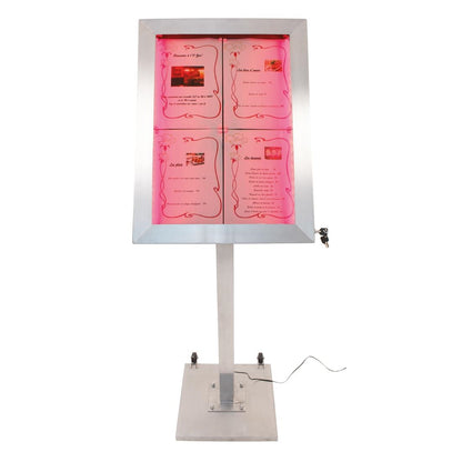 DP704 Securit RVS Gekleurd LED 4XA4 display met paal en voet