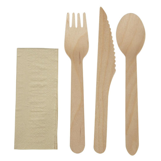 FS168 eGreen individueel verpakt 4-in-1 houten bestekset (250 stuks)