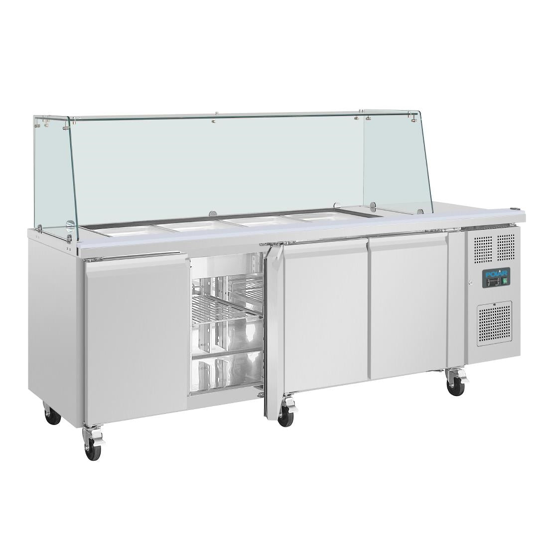 UA019 Polar U-serie vierdeurs saladette met vierkant kuchscherm