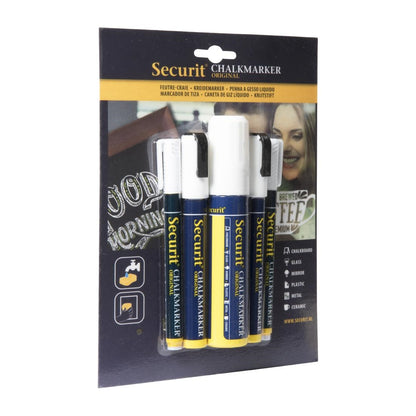 CU920 Securit 5 Original Chalk Marker een ronde, geciseleerde stift met blokpunt in wit