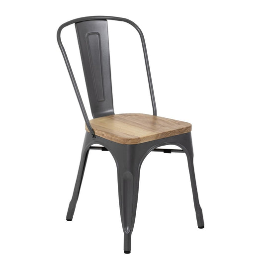 GG708 Bolero Bistro stalen stoelen met houten zitting grijs (4 stuks)