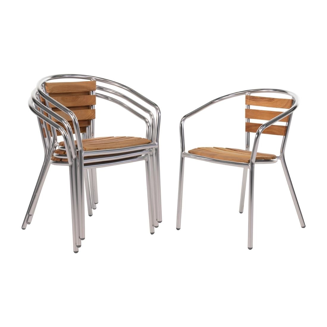 U421 Bolero aluminium en essenhouten stoelen met armleuning (4 stuks)