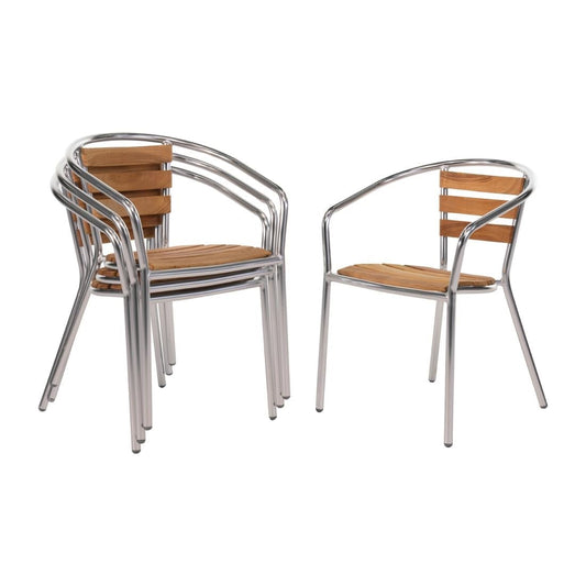 U421 Bolero aluminium en essenhouten stoelen met armleuning (4 stuks)