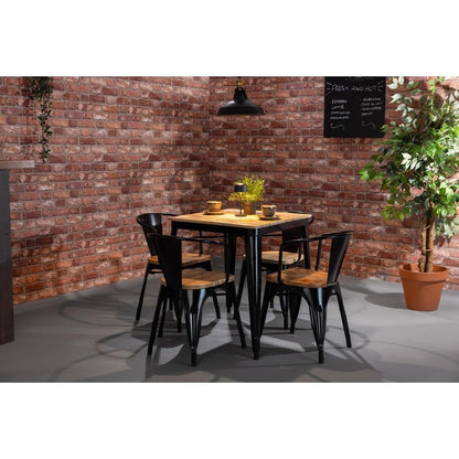 HZ812 Bolero Bistro Eettafel Met Lattenblad Van Mangohout En Zwarte Poot 650mm