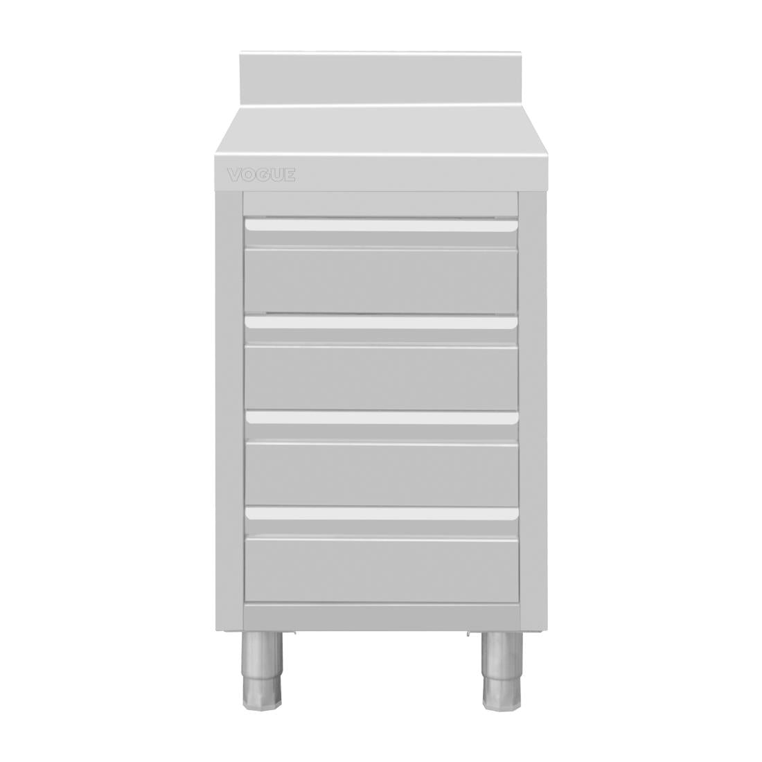 DP276 Vogue St/St Werkstation Met 4 Laden En Opstaande Rand Van 100 mm -900(H)X500(B)X700(D)Mm