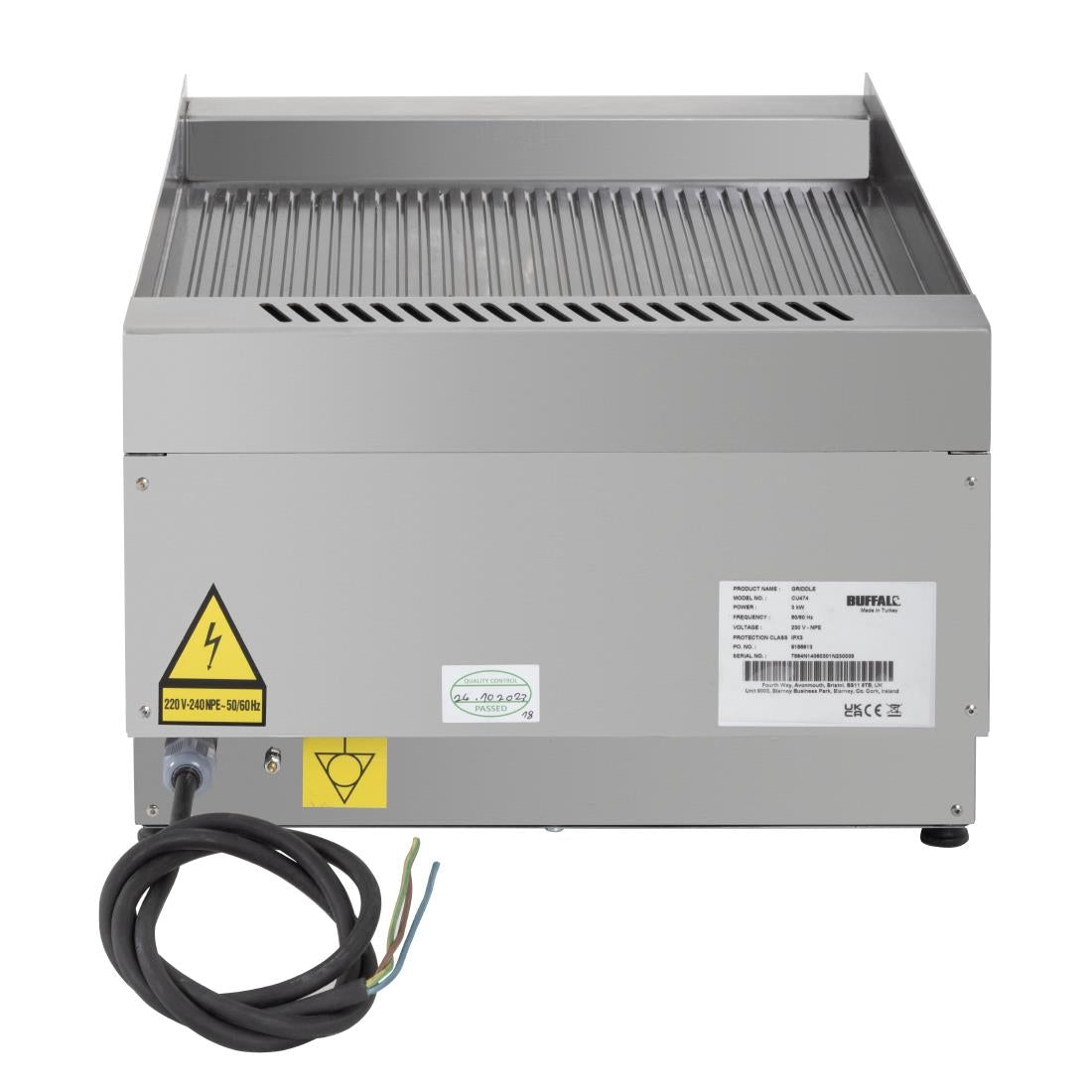 CU474 Buffalo 600-Serie Geribbeld Elektrische Bakplaat 400 Mm