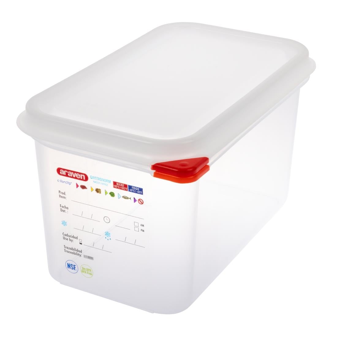 T985 Araven GN 1/4 voedselbak met deksel 4,3Ltr (4 stuks)