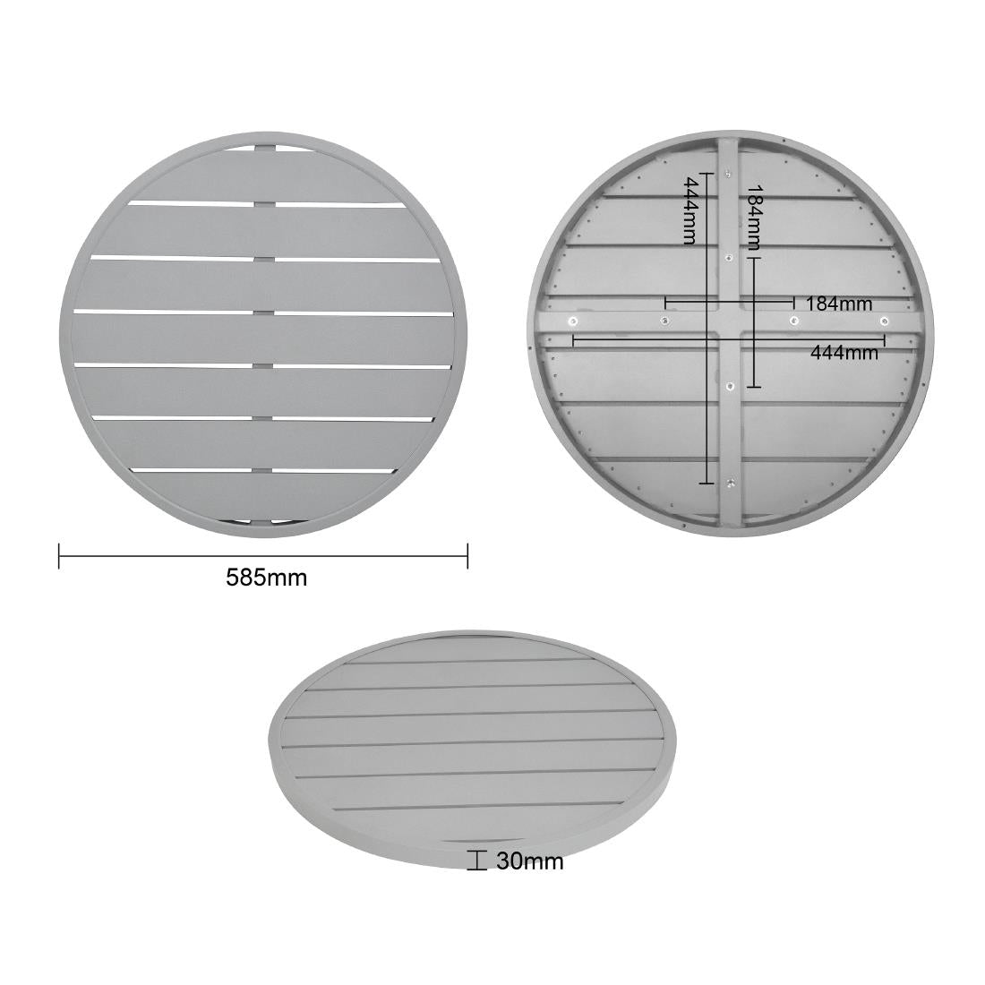 FX038 Bolero aluminium tafelblad rond lichtgrijs 580mm