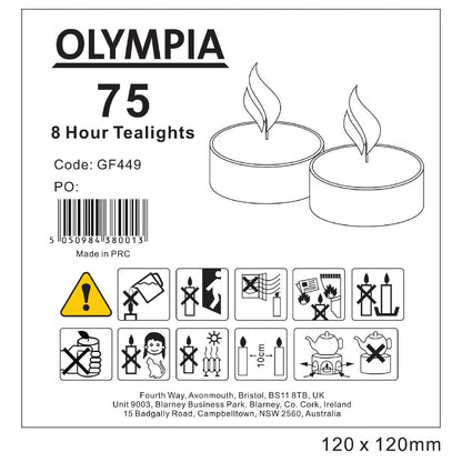 GF449 Olympia theelichten 8 uur (75 stuks)