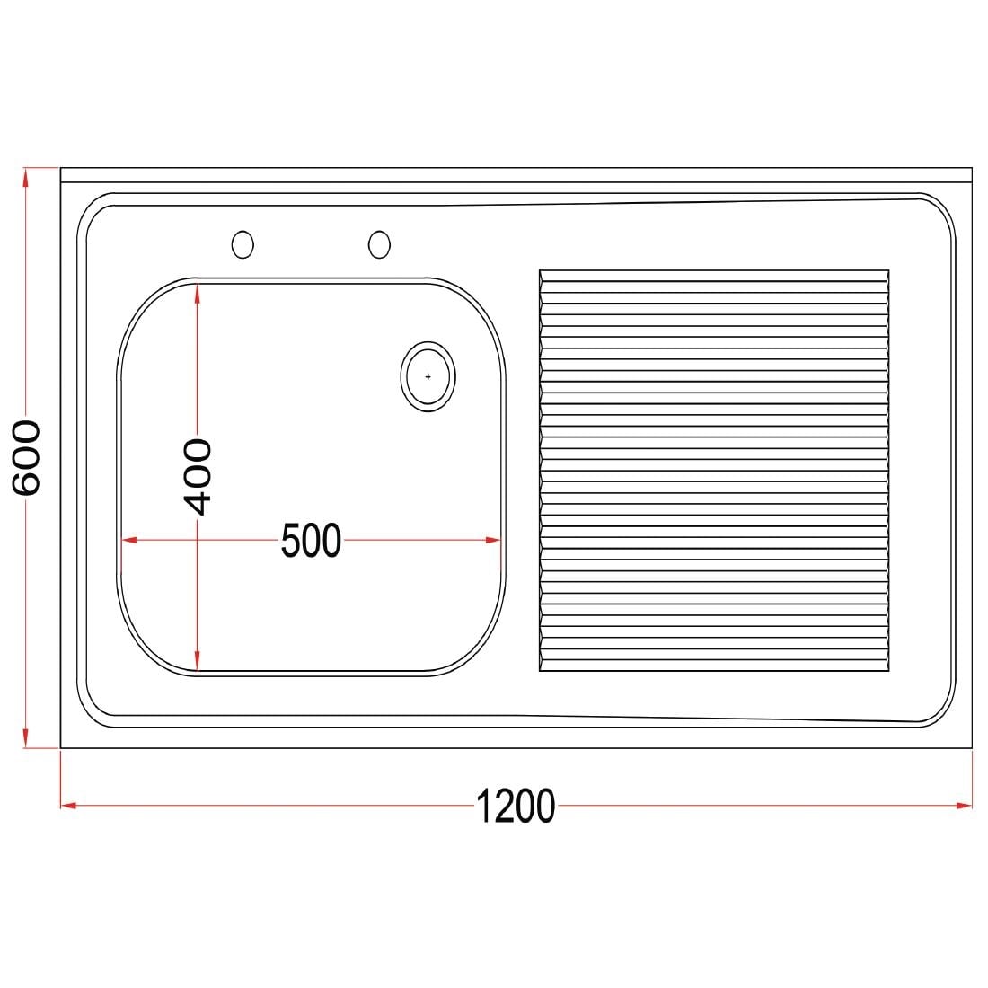 DR382 Holmes volledig gemonteerde enkele RVS spoeltafel afdruiprek rechts 120cm