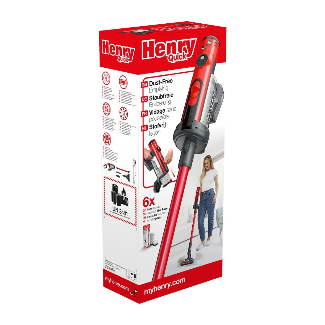 HU486 Numatic Steelstofzuiger Henry Quick Hen100R Rood