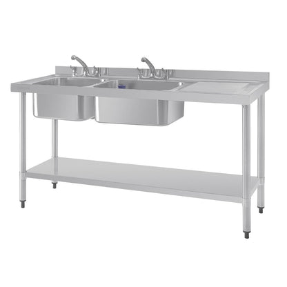 DY824 Vogue RVS spoeltafel dubbele spoelbak aan linkerzijde 150x60cm
