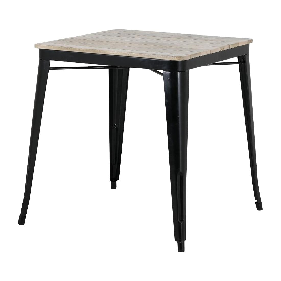 HZ812 Bolero Bistro Eettafel Met Lattenblad Van Mangohout En Zwarte Poot 650mm