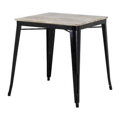 HZ812 Bolero Bistro Eettafel Met Lattenblad Van Mangohout En Zwarte Poot 650mm
