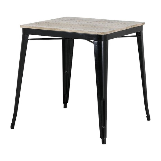 HZ812 Bolero Bistro Eettafel Met Lattenblad Van Mangohout En Zwarte Poot 650mm