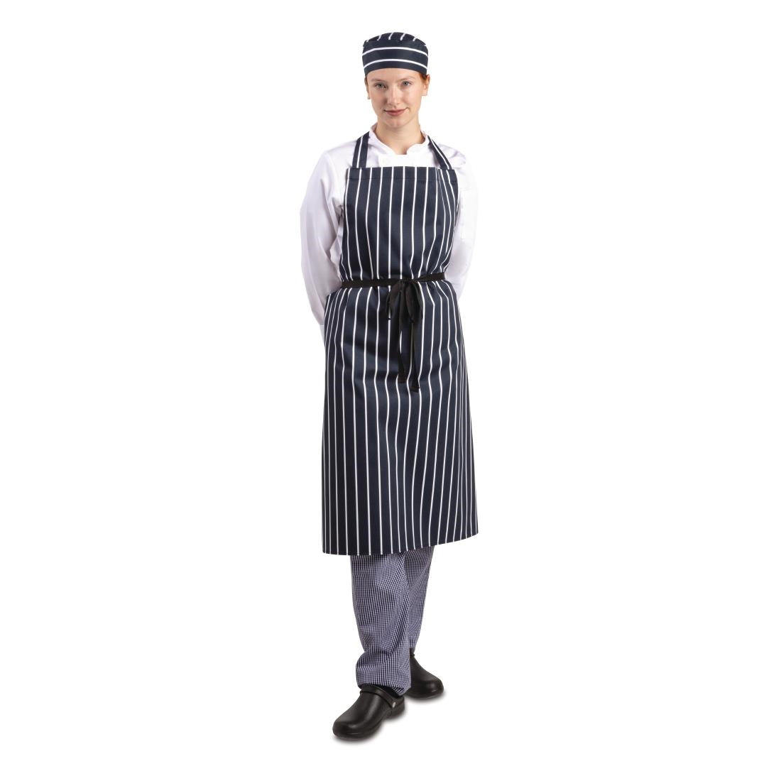A662 Whites halterschort blauw-wit gestreept extra lang
